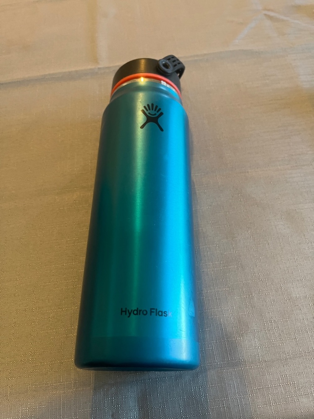 Hydro Flask Teal Water Bottle with Orange Lid Ring